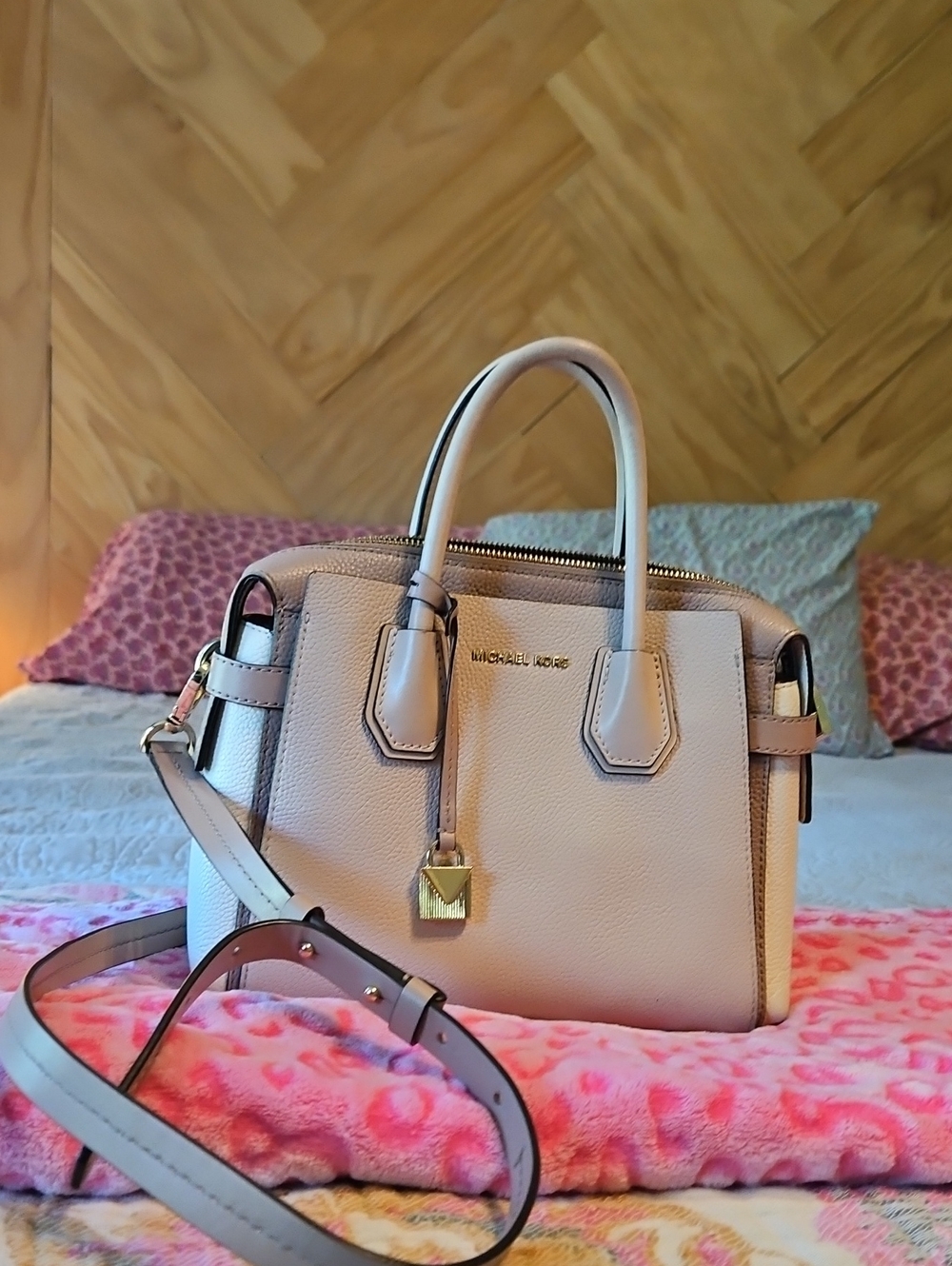 Michael Kors Pale Pink Leather Satchel with Gold Accents